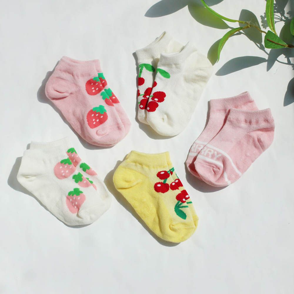 (五入組)韓製兒童短襪-草莓X櫻桃