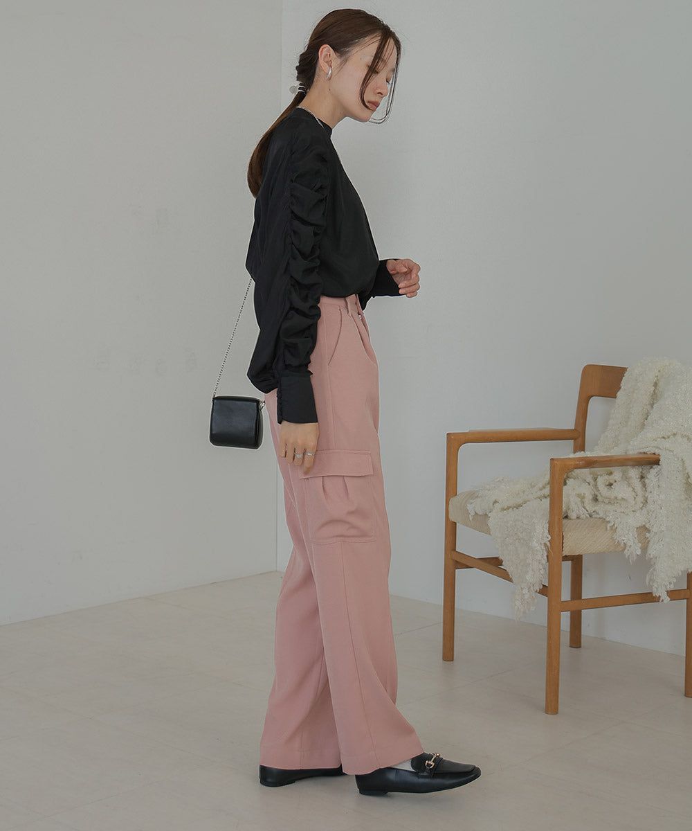 日本 Bab - 嫘縈柔滑抓皺薄長袖上衣-米杏