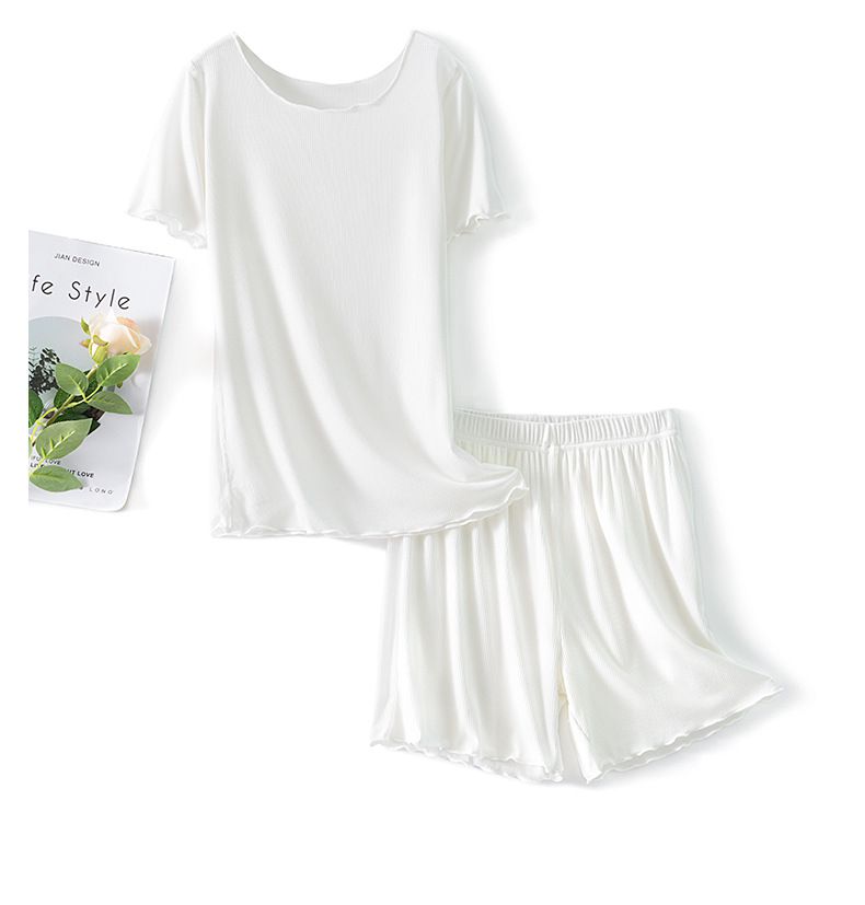 木耳邊圓領莫代爾Bra T短袖家居服套裝-粉色