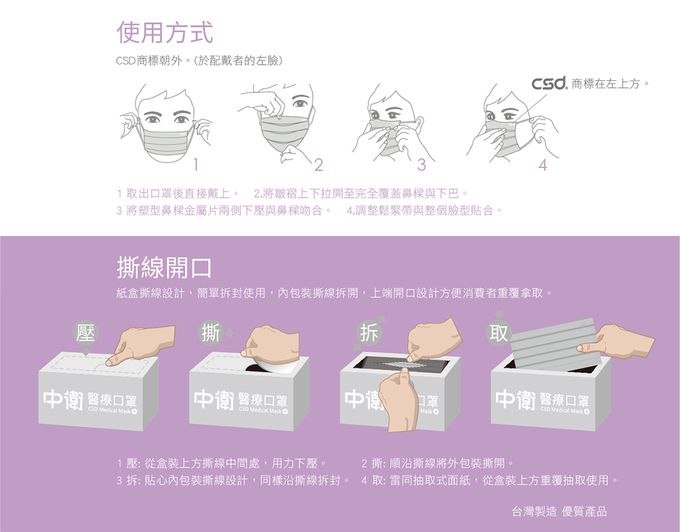 CSD中衛 - 醫療口罩-成人平面-薰衣紫 (50片/盒)