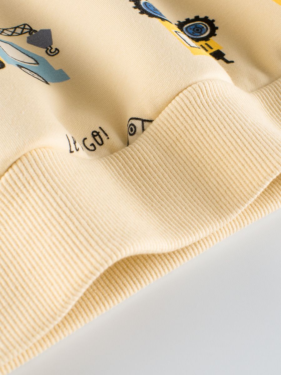 加絨棉質圓領長袖上衣/大學T-工程車車-杏色