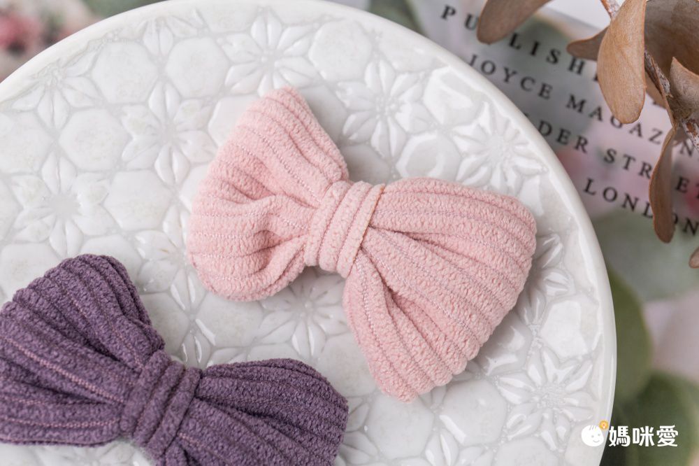 燈芯絨造型兒童髮夾-蝴蝶結-粉色