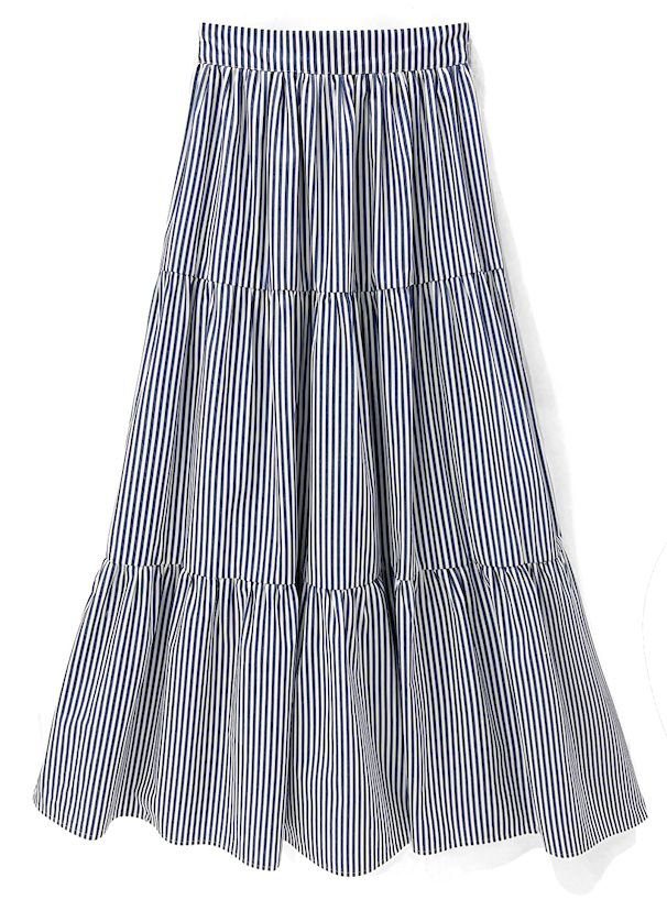 日本 GRL - 百搭簡約直條紋蛋糕裙-深藍