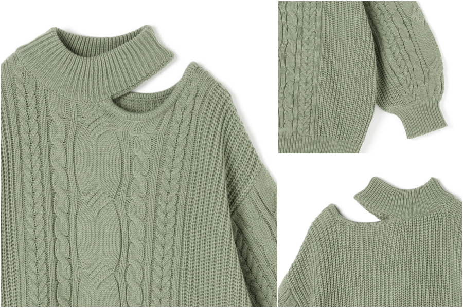 日本 GRL - 單挖肩小性感麻花高領針織毛衣-天使白