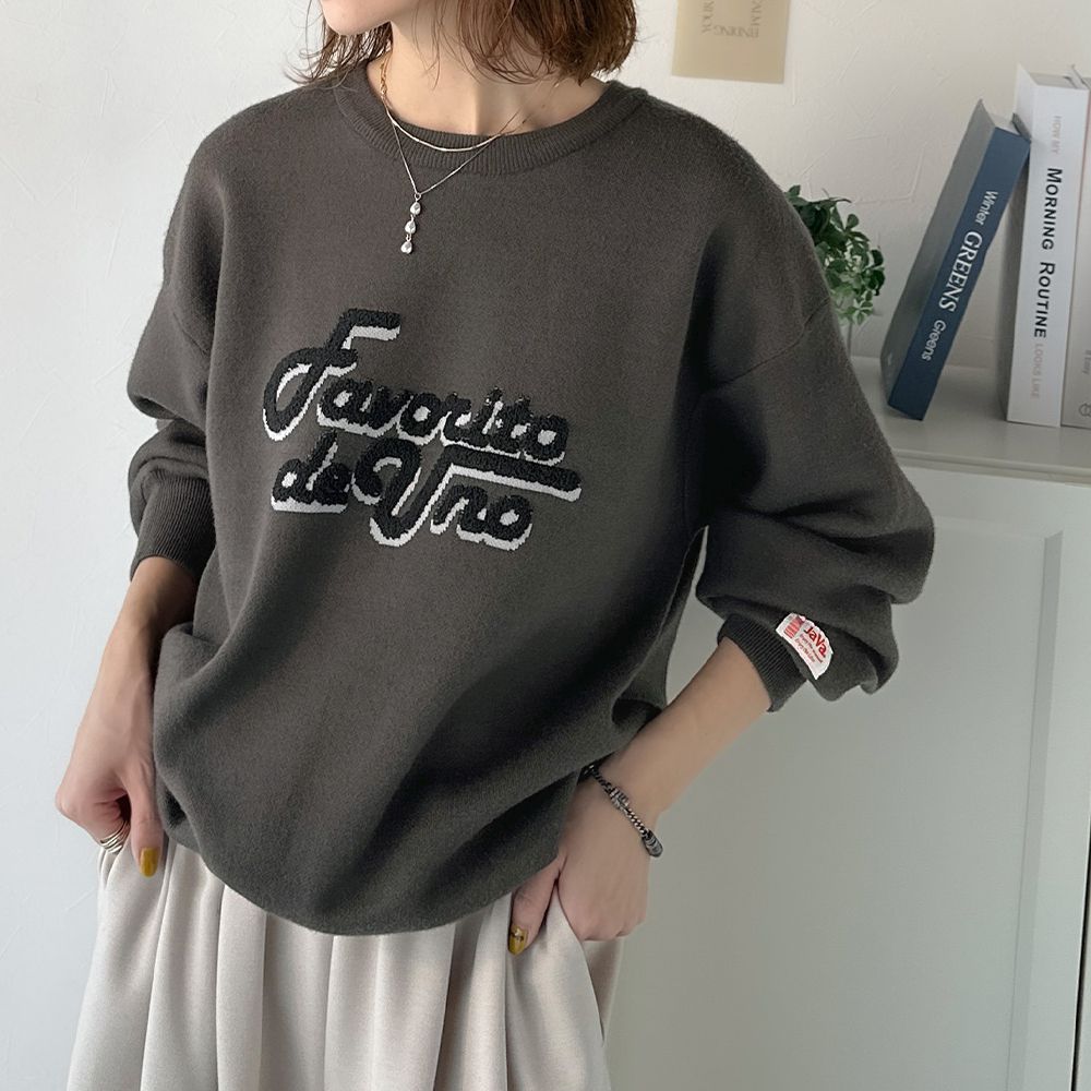 Java 都會感相良刺繡針織上衣-炭灰