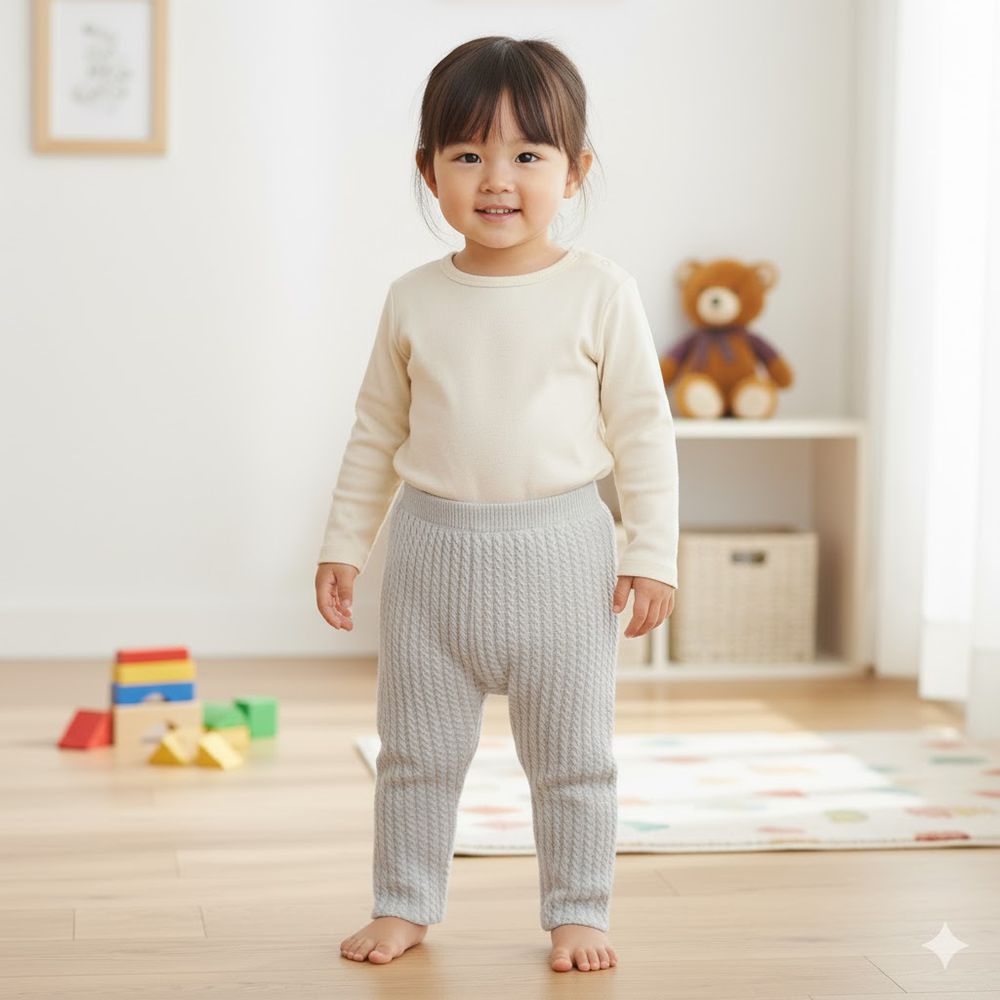 麻花針織內搭褲-灰色