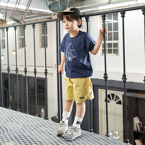 日本 b-ROOM - 100％棉 恐龍印花短袖上衣-劍龍-可可棕