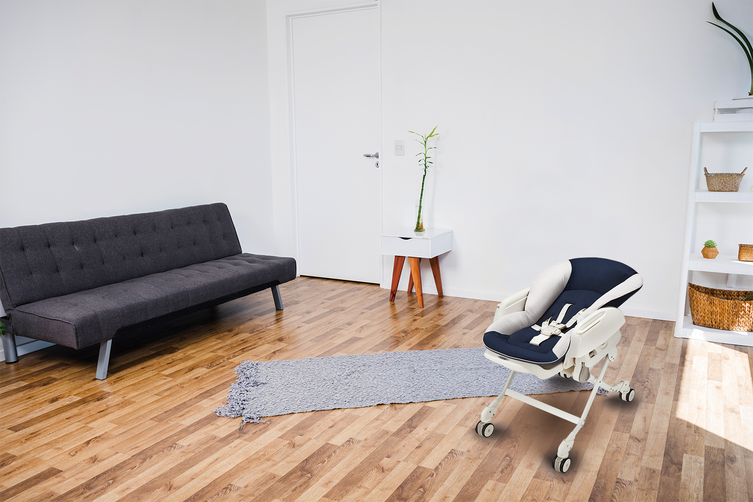 日本 Combi - 安撫餐椅搖床-Letto ST [手動款]-星河藍-居家實用組