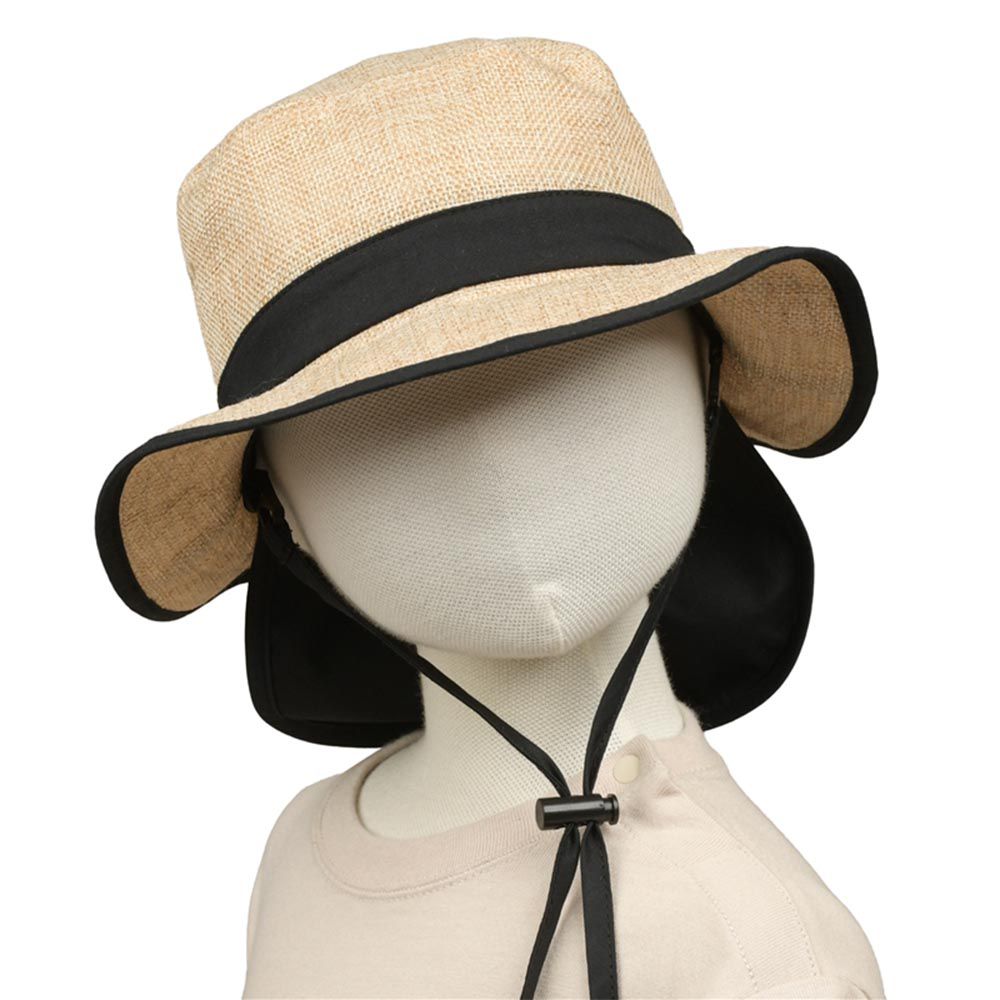 akachan honpo - 漁夫帽-可洗夏季材質 附防曬遮陽布-淺卡其色
