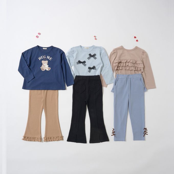 日本 Lycee mine - 彈力荷葉邊微喇叭長褲-粉紅