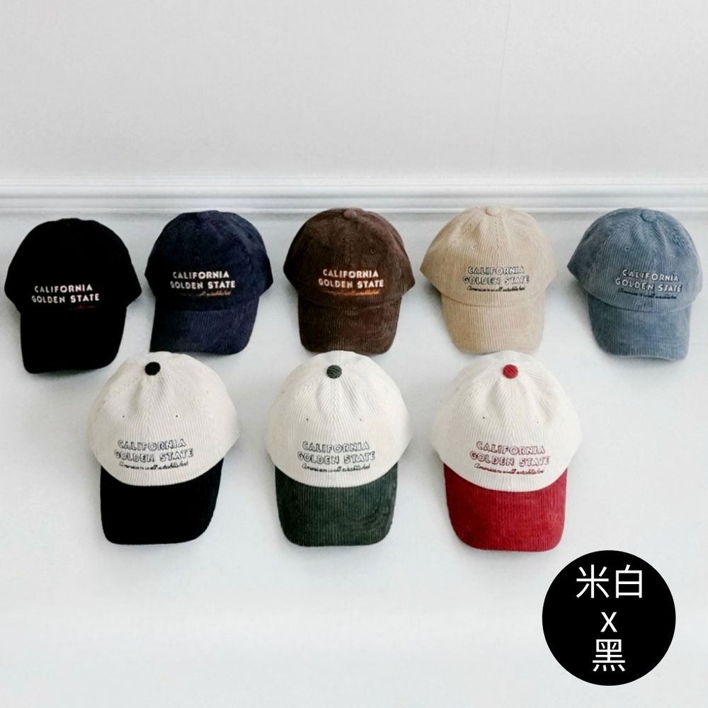 刺繡字母燈芯絨棒球老帽-米白X黑