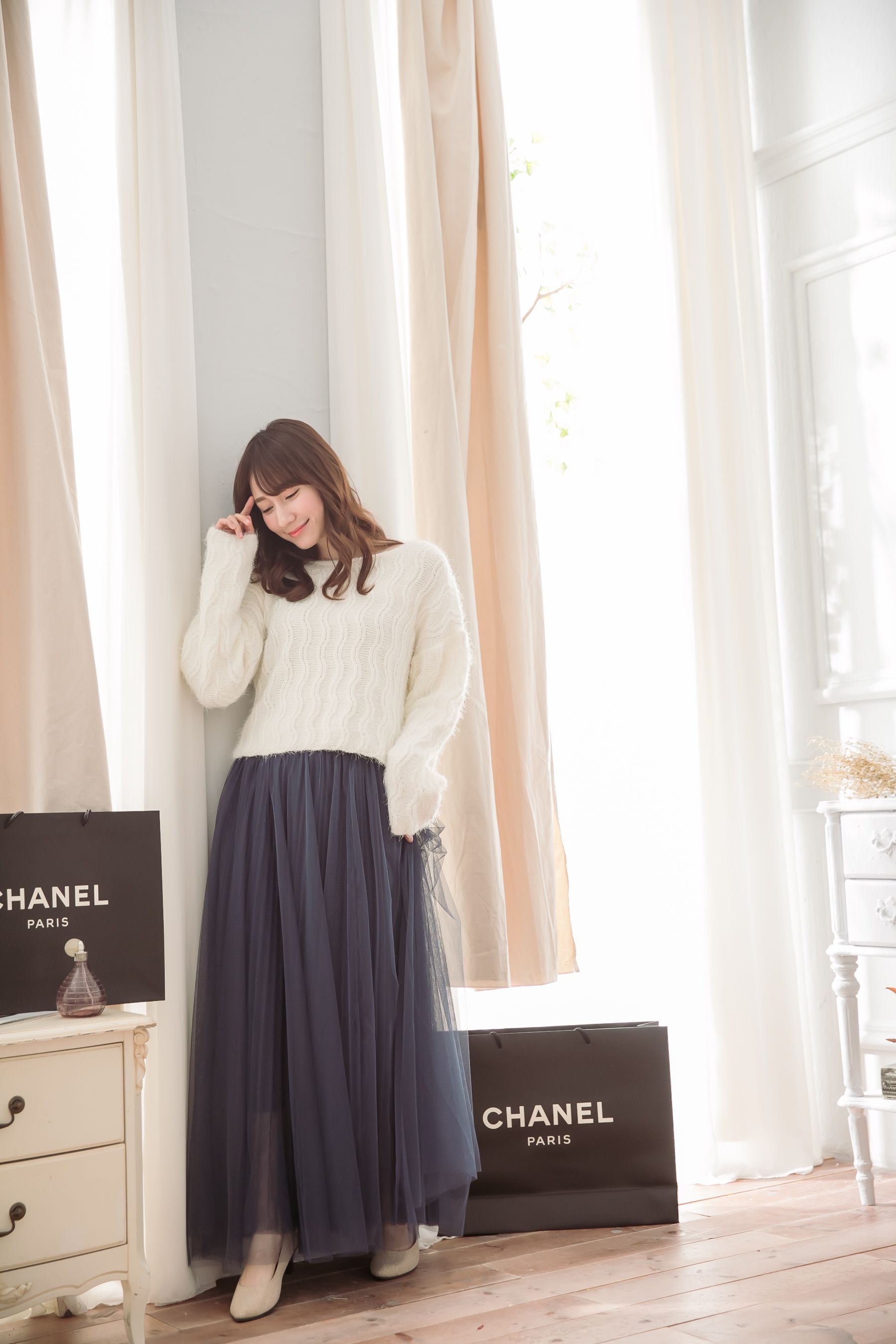 Peachy - 獨家訂製綿柔法式浪漫三層蓬紗裙-三層蓬版-午夜藍 (F)