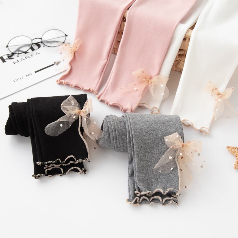 FANMOU - 唯美風木耳邊內搭褲-蝴蝶結-黑色