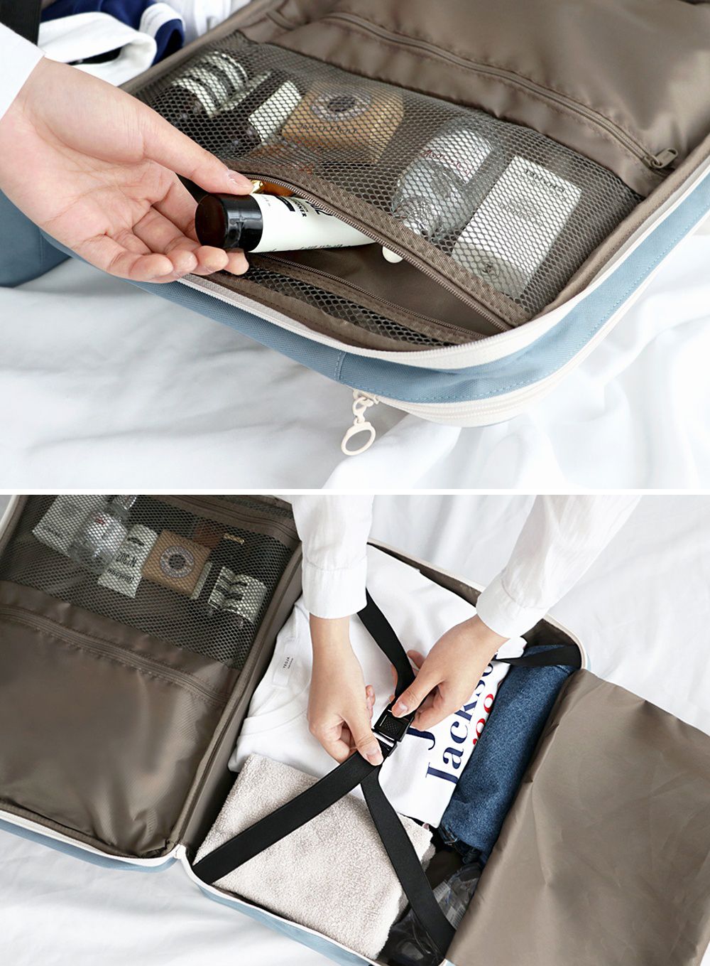 韓國 ICONIC - 防潑水多隔層旅行收納袋-迷霧藍 (40X30X16cm)