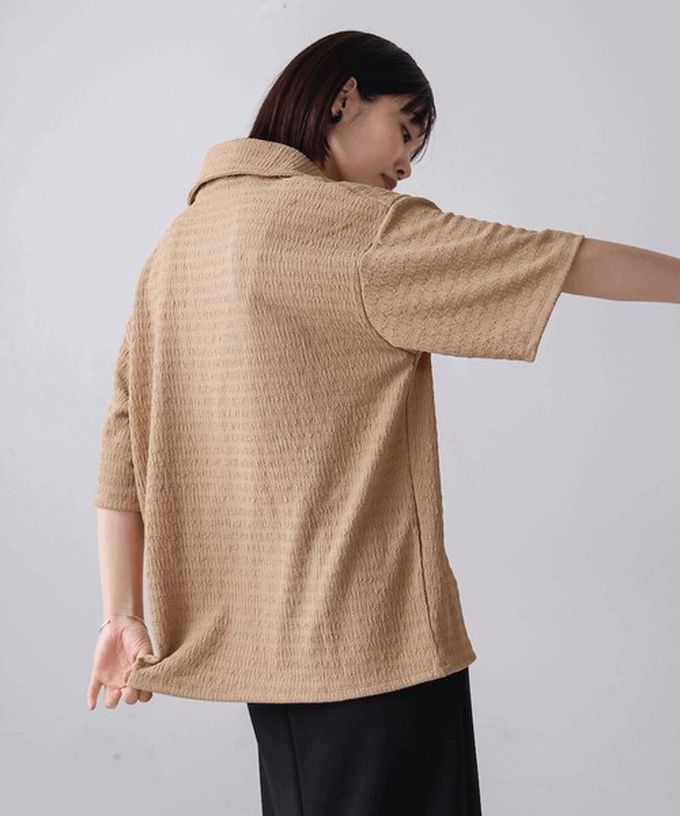 日本 Bab - 精緻紋理都會感五分袖上衣-粉紅