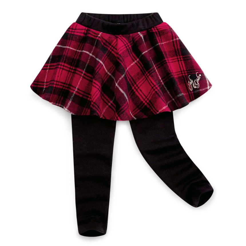 韓國 Jelispoon - (內刷毛)格紋內搭褲裙-紅