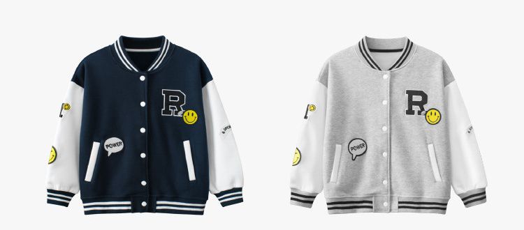 加絨童趣棒球外套-微笑-灰色