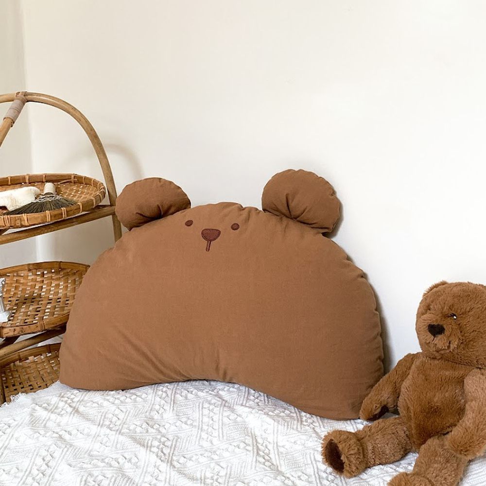 韓國 Hello HiZoo - 手工製動物造型純棉柔感兒童枕-Hi Bear-深可可 (50x30cm)