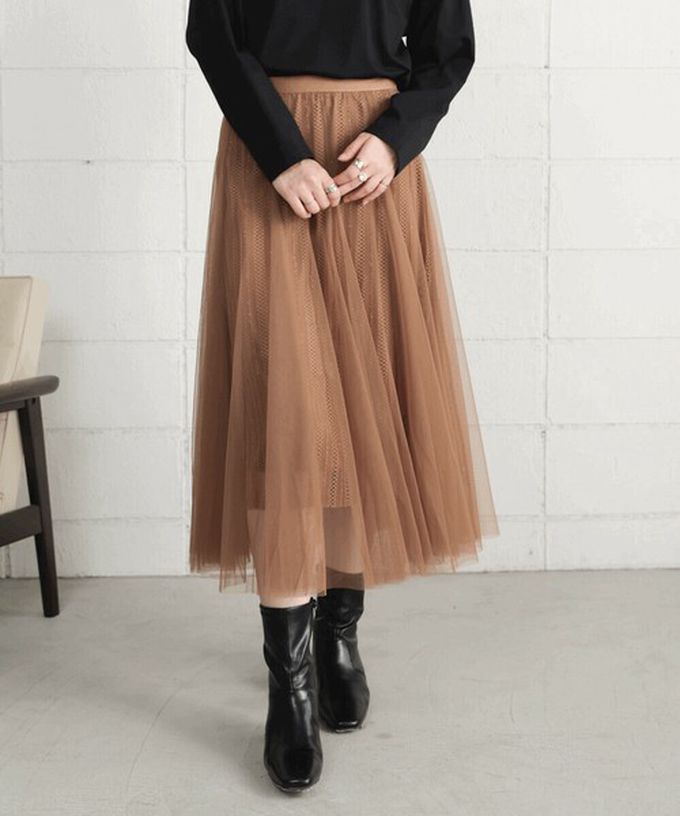 日本 Bab - 華麗優雅層次緹花鬆緊紗裙-氣質白