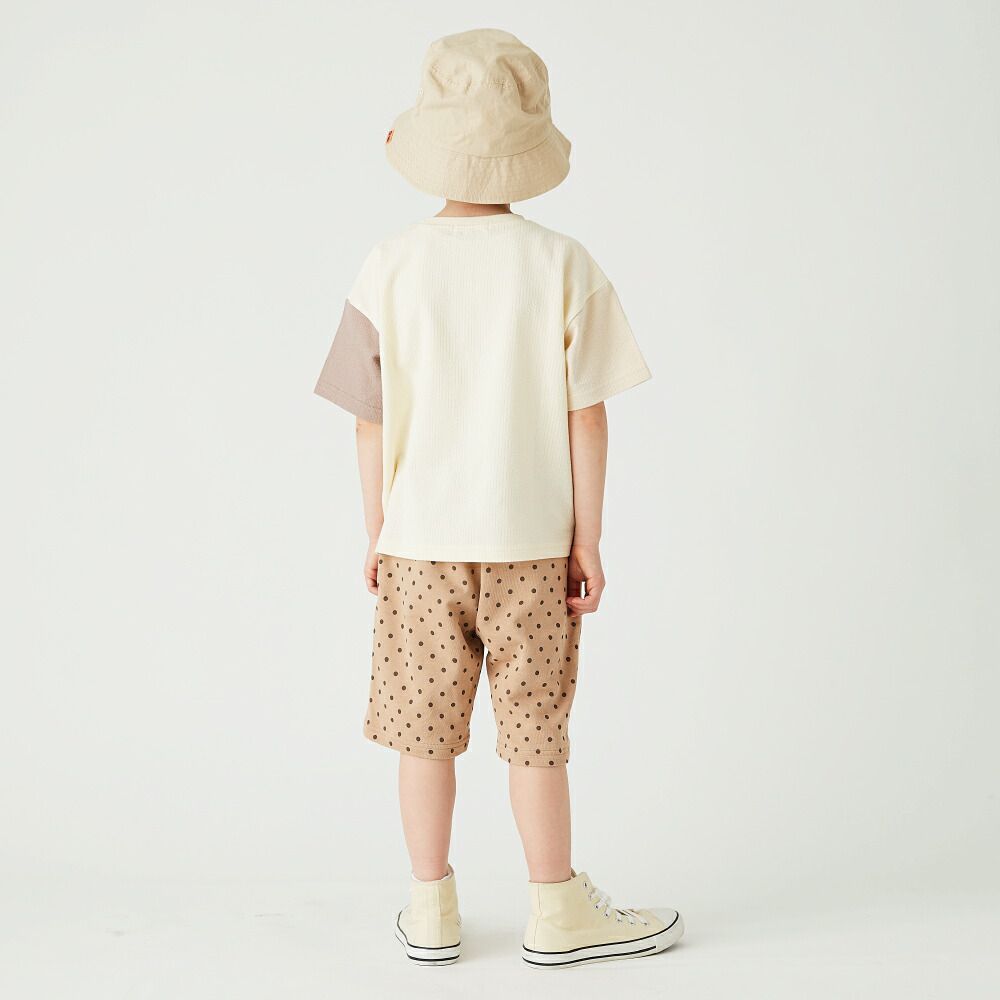 日本 evercloset - 立體刺繡印花撞色短袖上衣-恐龍-卡其綠