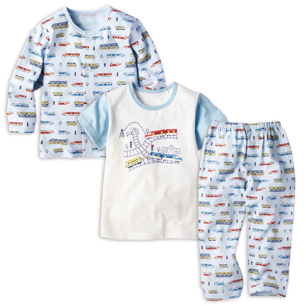 雙上衣家居服(短袖/長袖)-電車-淺藍色