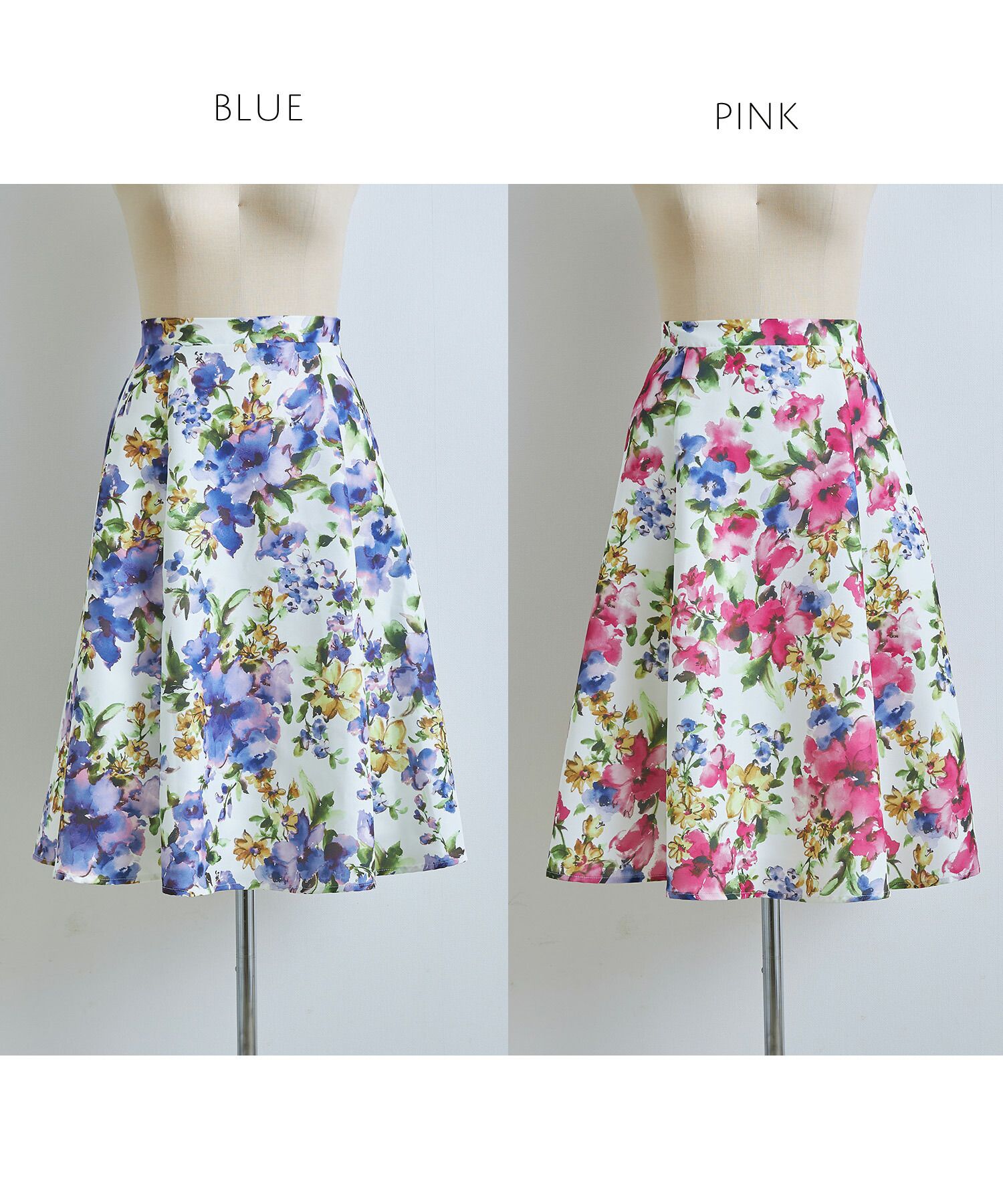 日本 tocco-closet - 水彩花朵華麗感修身傘裙-藍色系