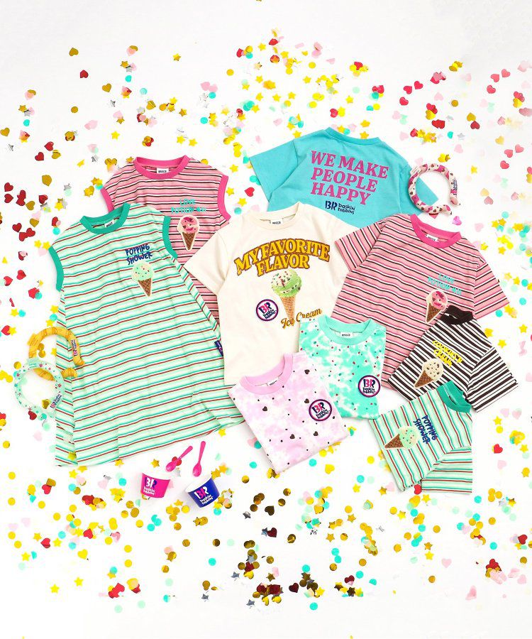 日本 BREEZE - 31冰淇淋聯名 條紋短袖上衣-甜筒刺繡-黑白