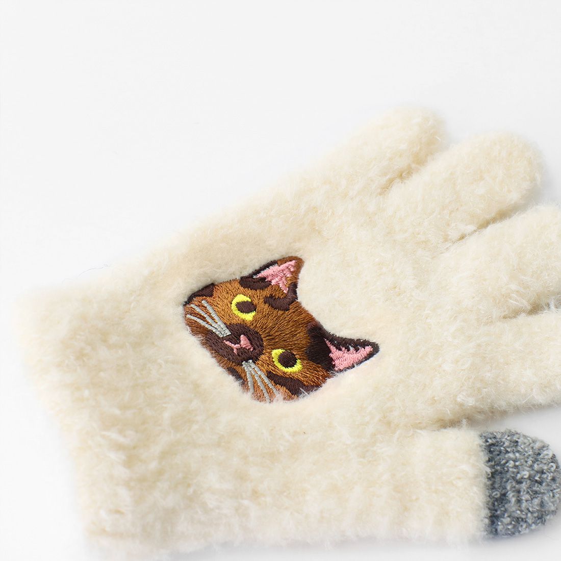 日本 TOMO - 兒童可觸控短絨保暖手套-豹貓-米杏