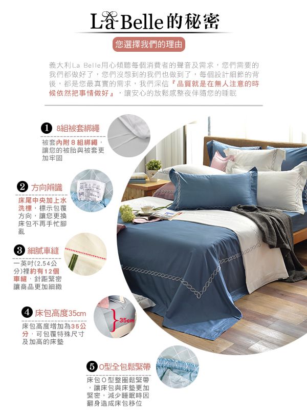 格蕾寢飾 Great Living - 長絨細棉刺繡四件式被套床包組-《典雅風範-純潔白》 (雙人)