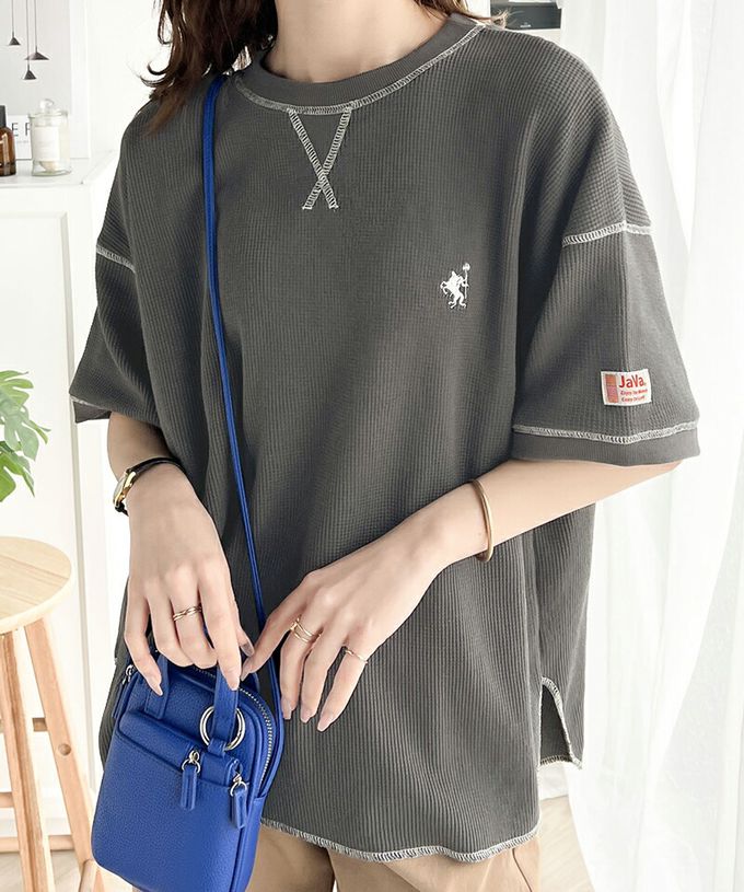 日本 Classical Elf - Java 華夫格落肩刺繡logo上衣-燕麥