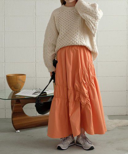 日本 Bou Jeloud - 不規則皺縮設計長裙-橘