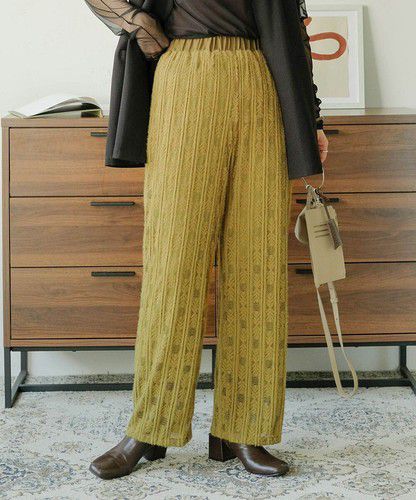 日本 Bou Jeloud - 蕾絲雕花垂墜寬褲-軍綠