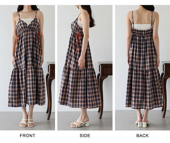 日本 BLUE EAST - 滿分可愛側蝴蝶結細肩帶洋裝-橘 (M)