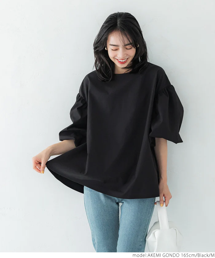 日本 COCA - 經典浪漫圓領澎澎袖上衣-米白