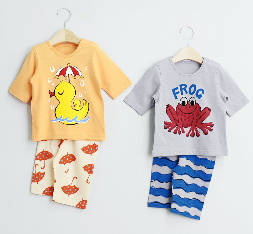 韓國 Mellisse - 韓製莫代爾涼感7分袖家居服-波浪青蛙