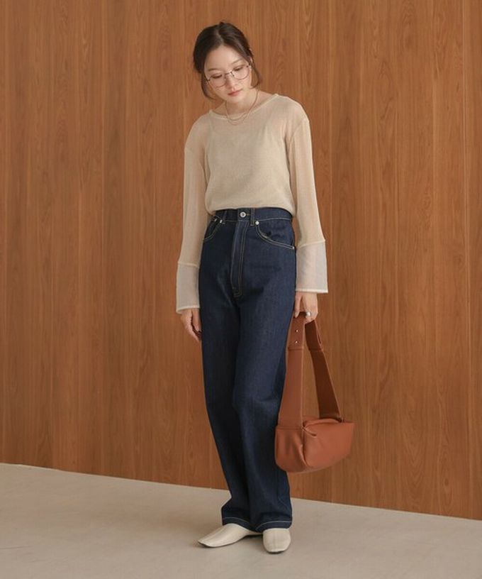 日本 Bab - 亮麗光澤歐根紗拼接透膚薄長袖上衣-黑