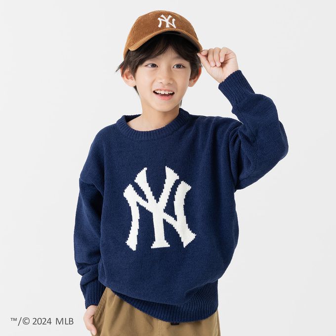 日本 Chil2 - MLB聯名 柔軟針織LOGO長袖上衣-紐約洋基-海軍藍