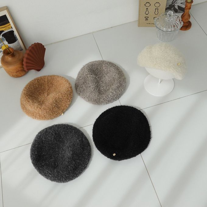 韓國配件連線 - 冬季混羊毛貝雷帽-象牙白 (FREE)