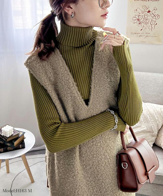 日本 Classical Elf - 毛茸茸修身V領背心裙-摩卡