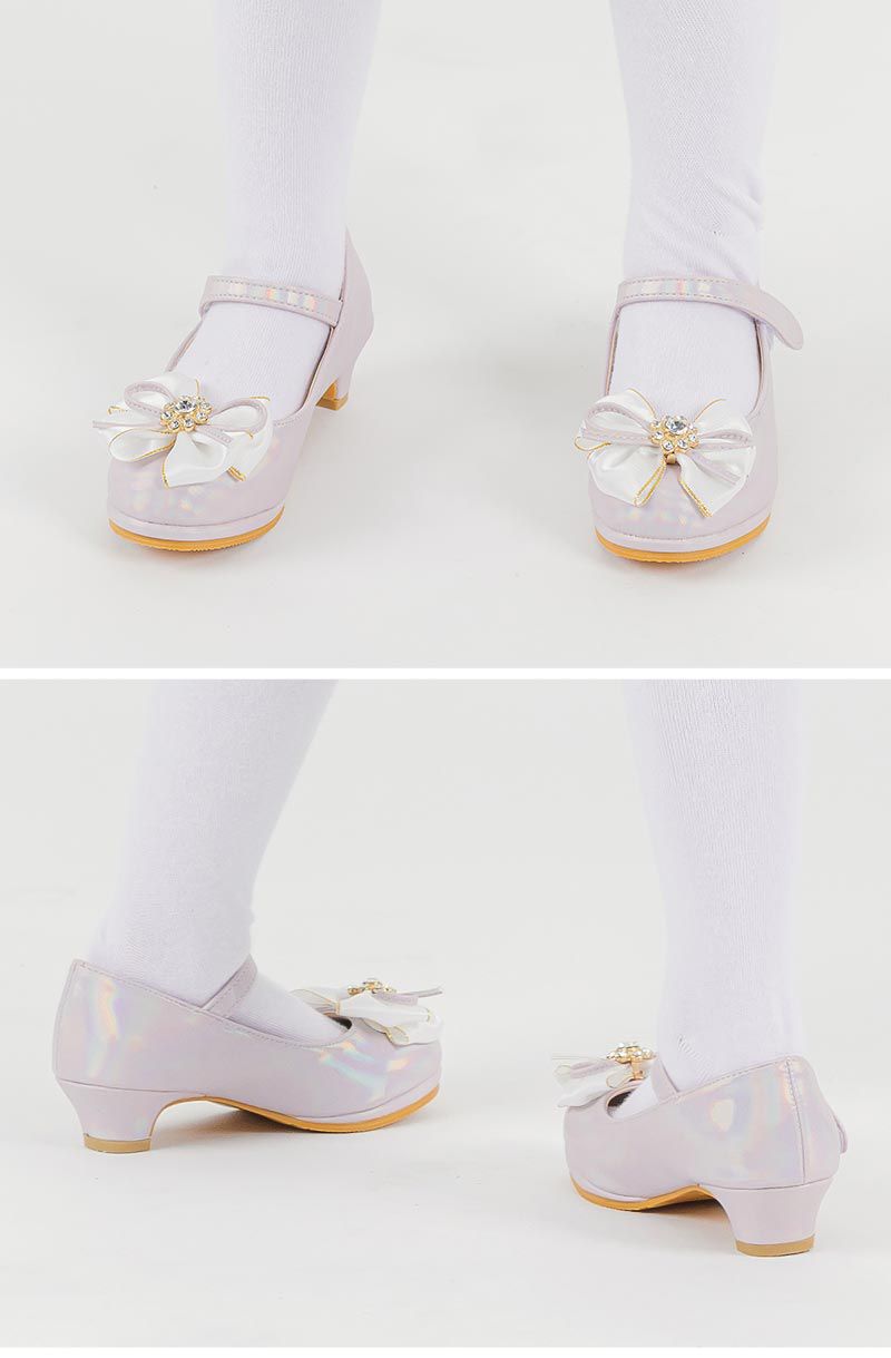 韓國 OZKIZ - 水晶緞帶蝴蝶結低跟皮鞋