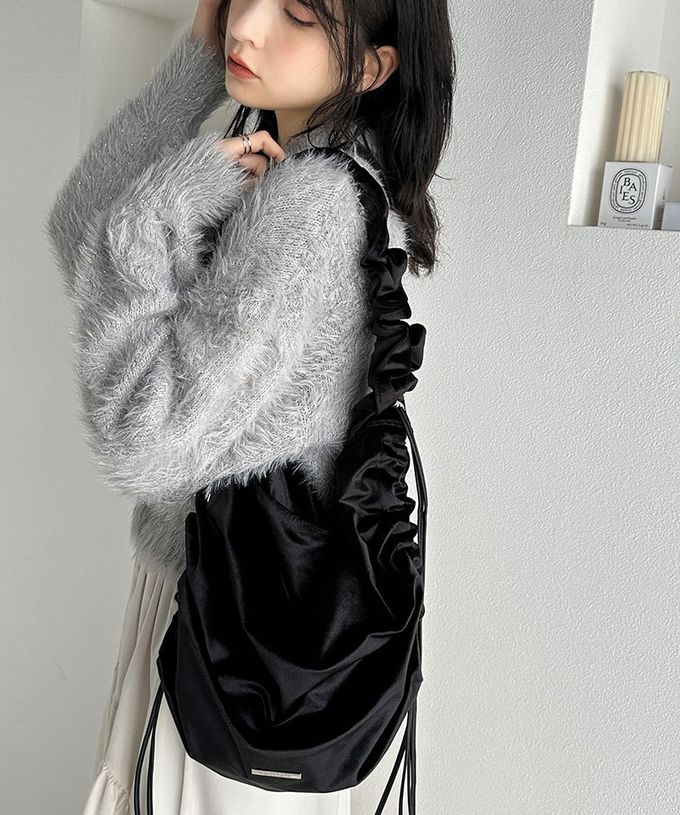 日本 Classical Elf - mily bilet 時尚絲絨皺摺肩背包-神秘黑