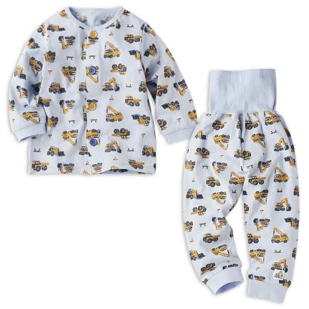 長袖家居服 穿衣練習-前開式 工程車-淺藍色