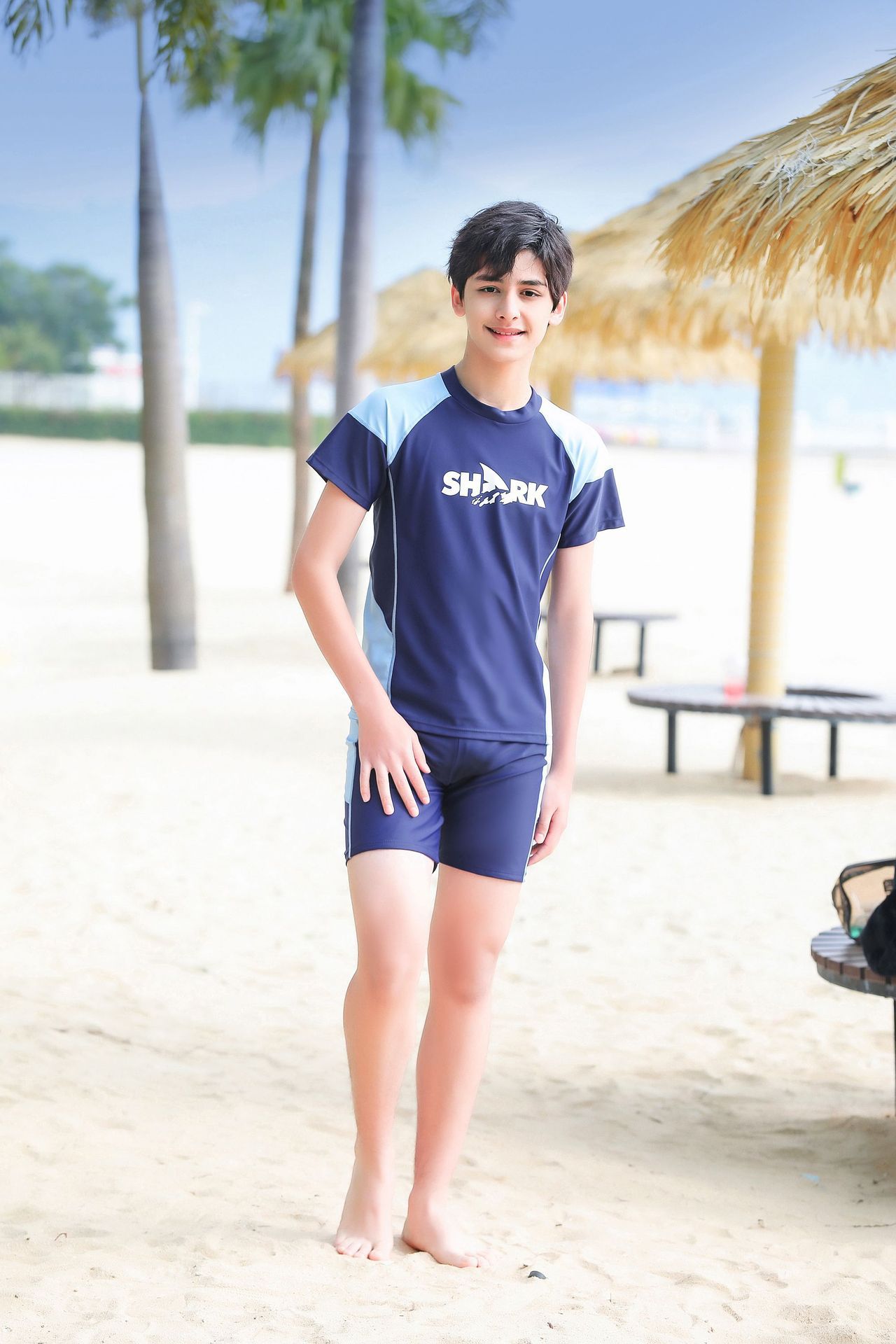 大童男孩短袖泳衣套裝(二件組)-SHARK-黑色-泳衣、泳褲