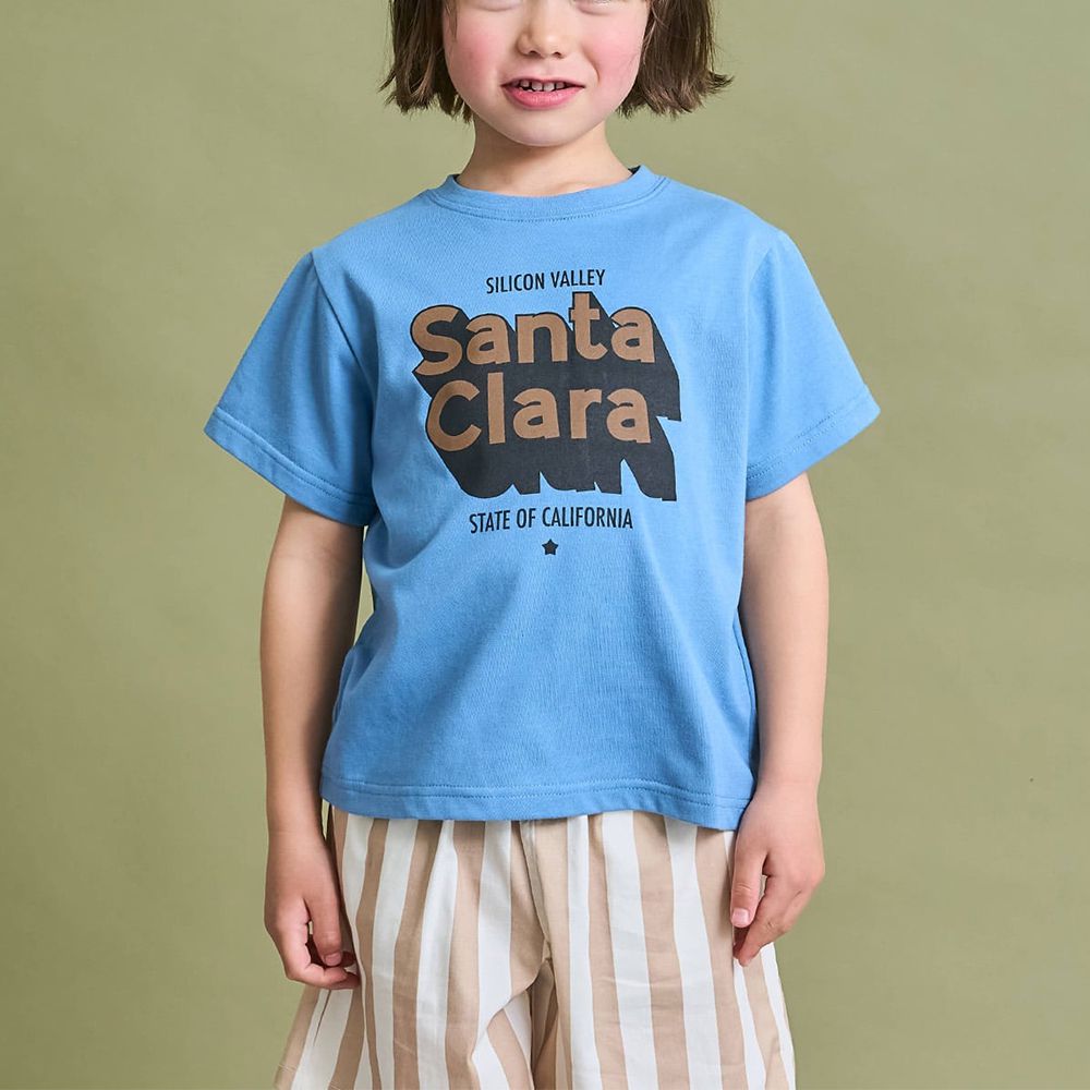 防污速乾印花短袖上衣-英文logo-水藍