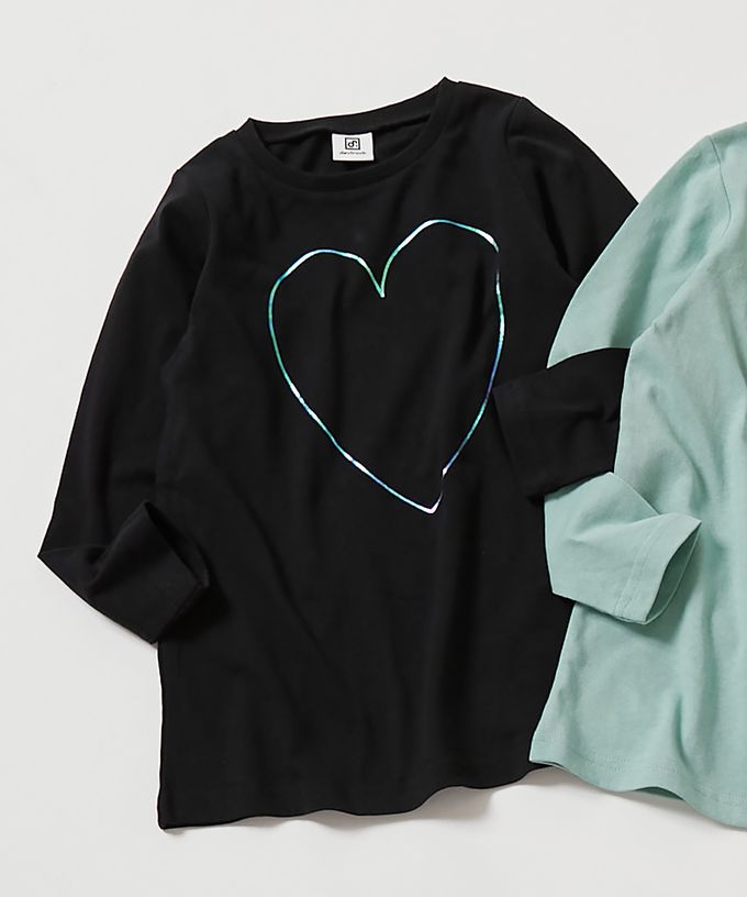 日本 devirock - 100%棉 甜美女孩長版長袖上衣-愛心框框-薄荷綠