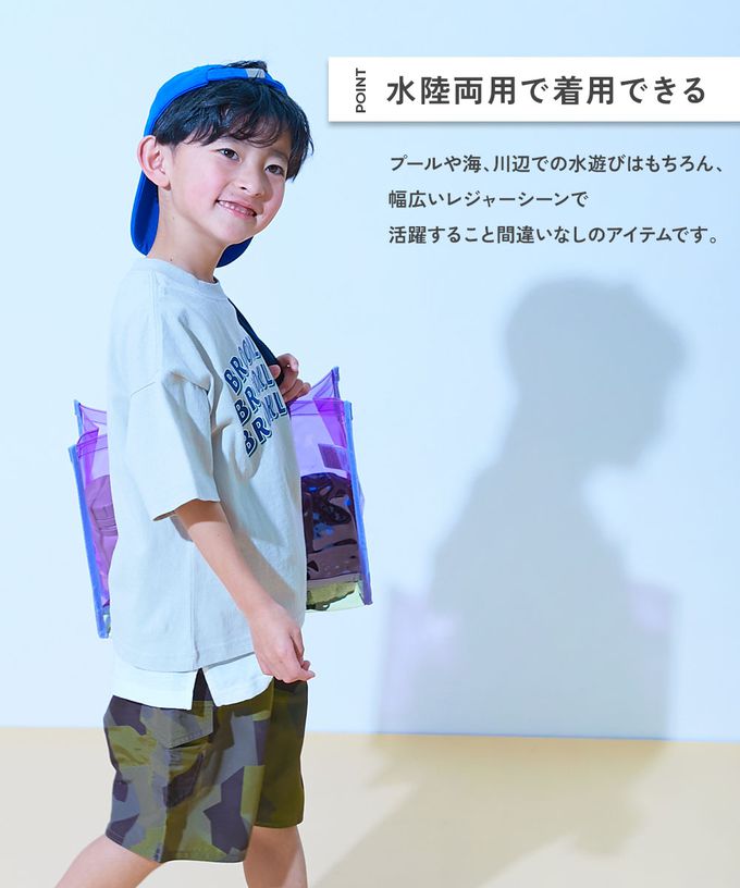 日本 devirock - 90%抗UV 鬆緊印花沙灘褲/泳褲(含內褲)-花豹-靛藍