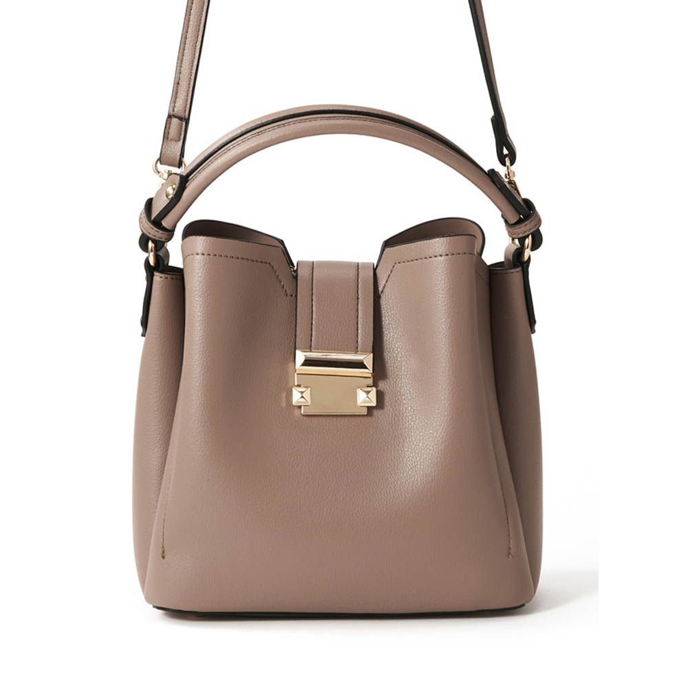 2way霧面皮革感金釦手提/側背包-摩卡 (F)