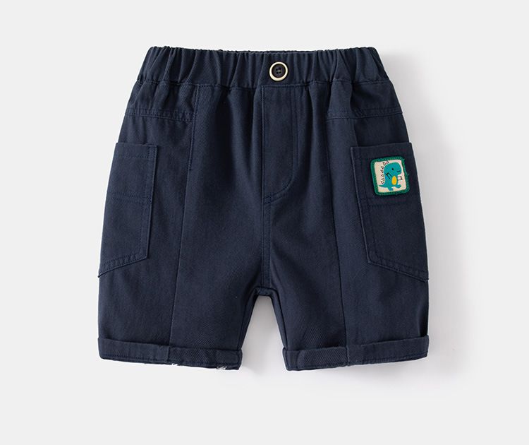 WELLKIDS - 腰鬆緊休閒五分褲-恐龍小標籤-卡其色