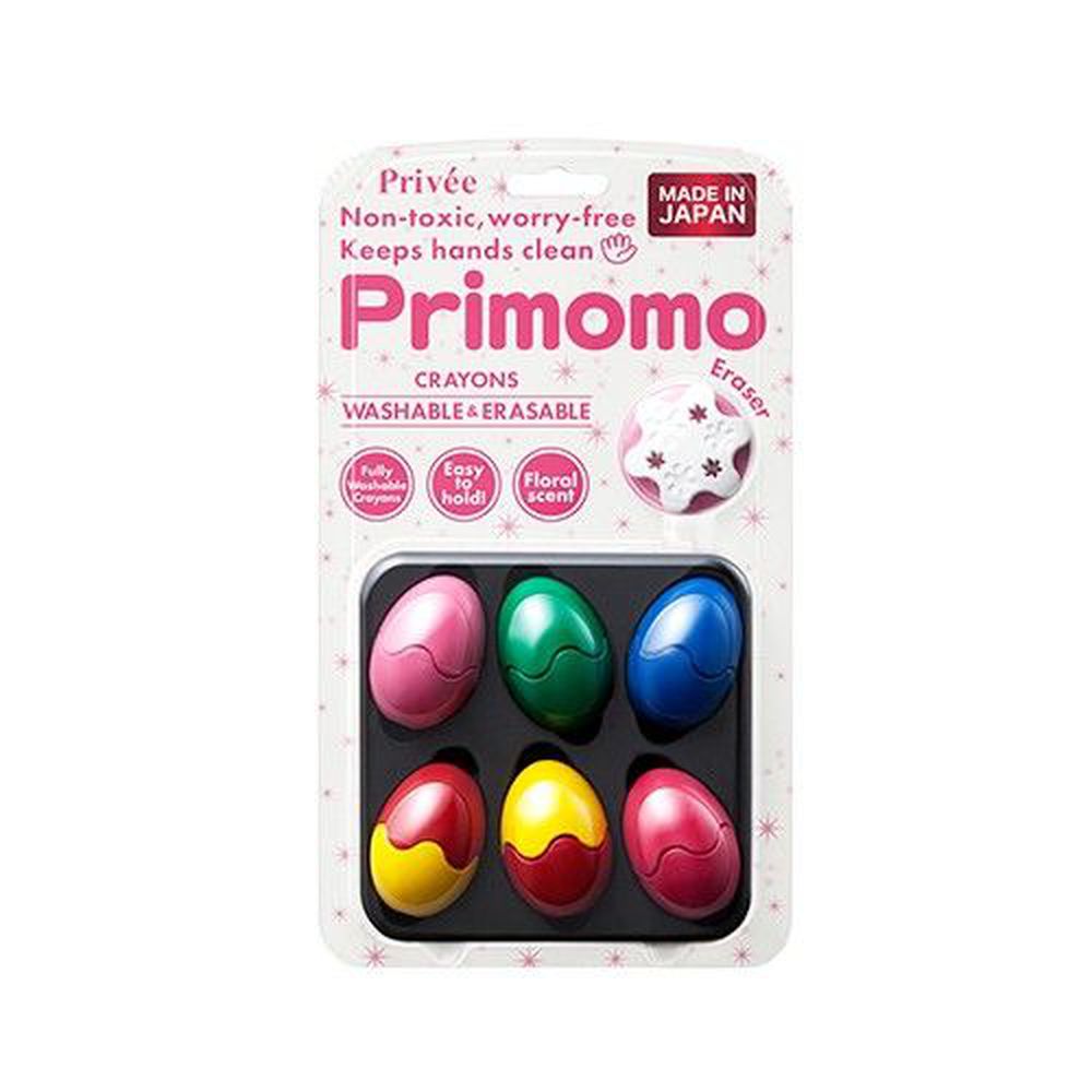 日本 Primomo - Primomo普麗貓趣味蠟筆(附橡皮擦)-蛋殼型-6色-1入組