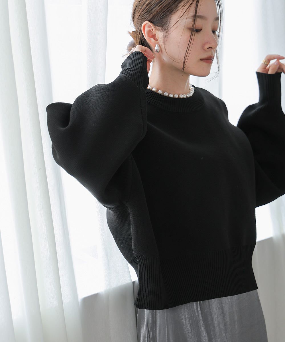 日本 Bab - 低糖珍珠領長袖針織上衣-米